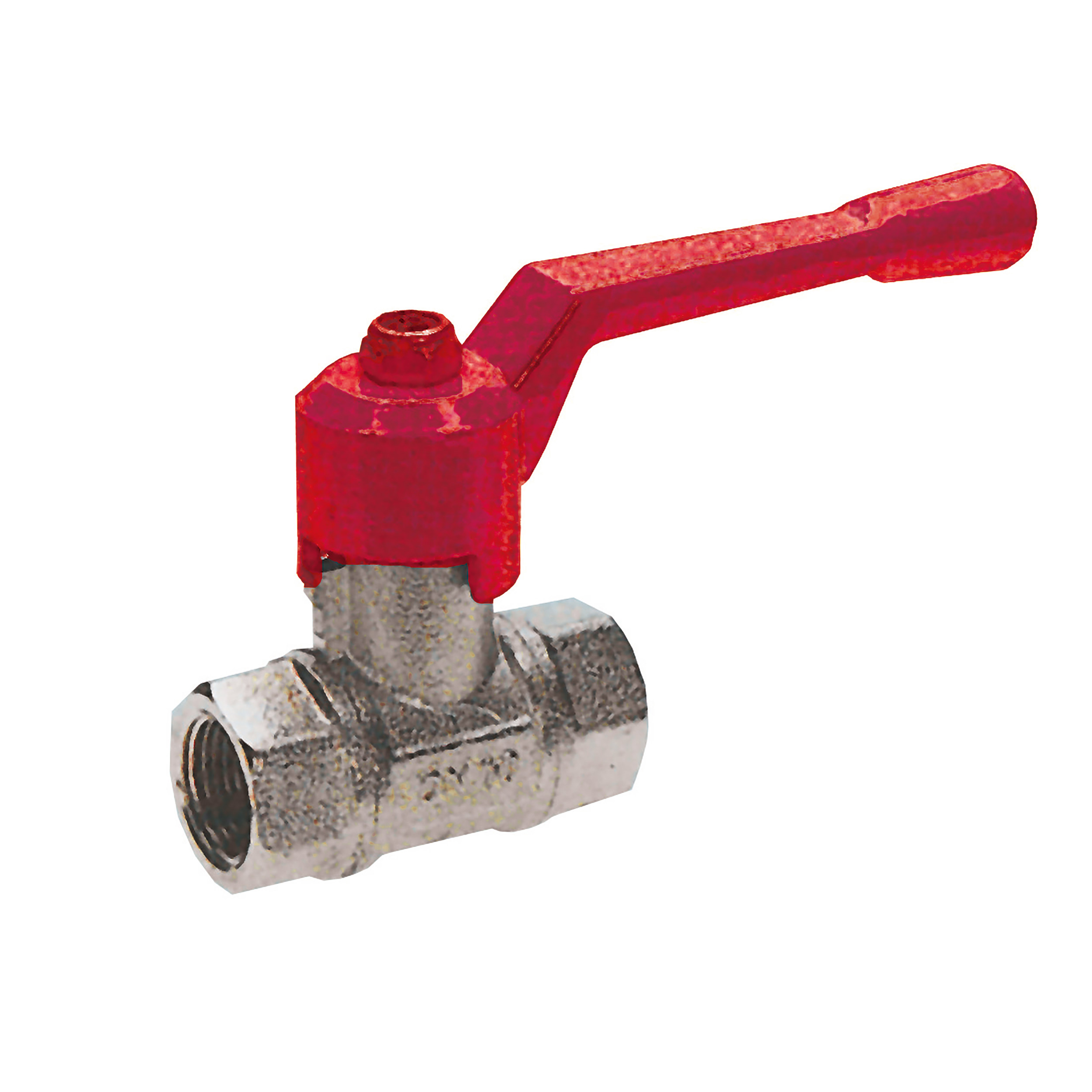 Ball valve, metal handle, full flow, max. operating pressure 435 psi, length: 43 mm, AF 23 mm, DN 10, G¼ f–f, t1/t2: 10 mm