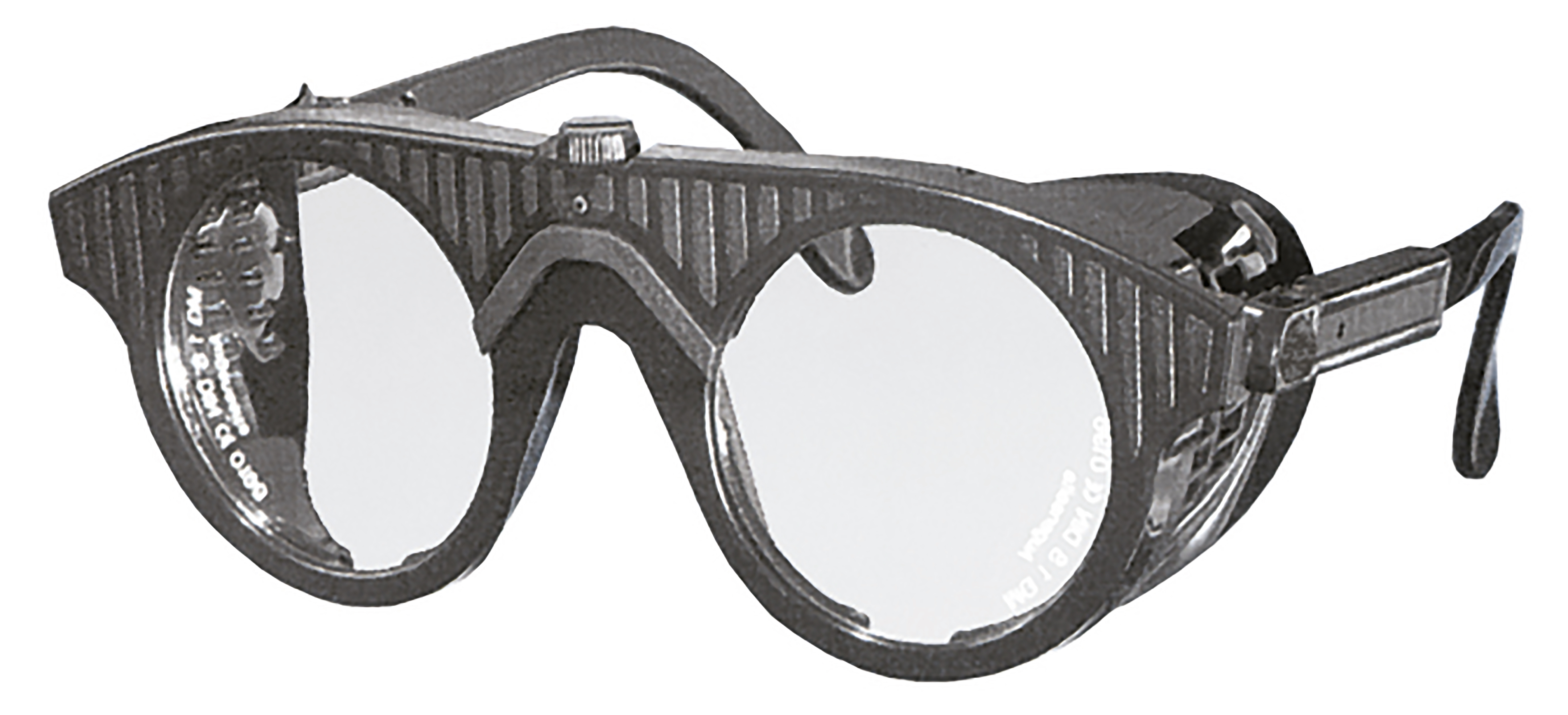 Nylonbrille, schwarz, mit Mittelschraube, Gläser rund Ø 50mm, farblos splitterfrei