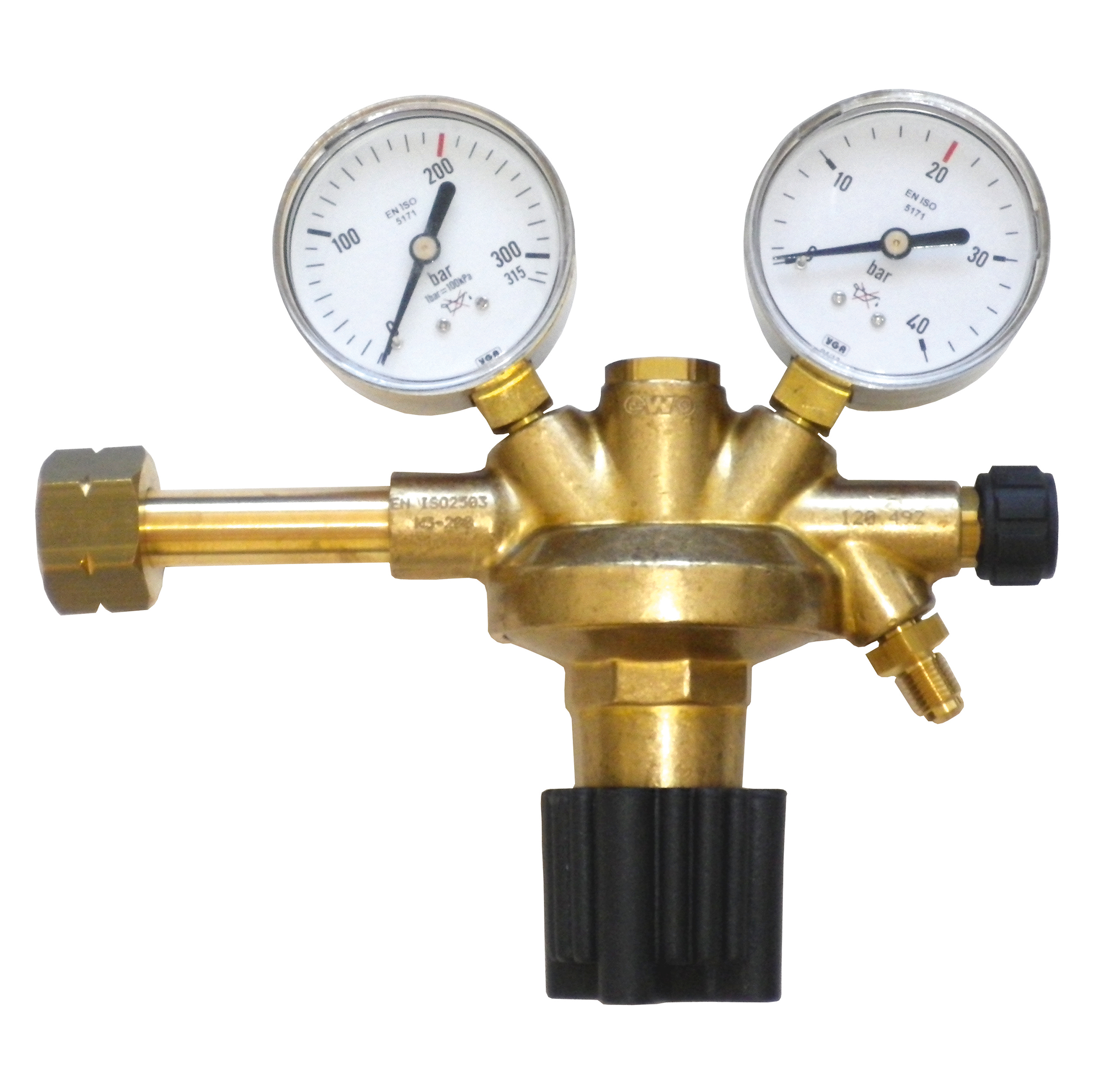 Pressure regulator inert gas, W21,8x1/14" LHfemale, 20 bar, 1/4"male SAE