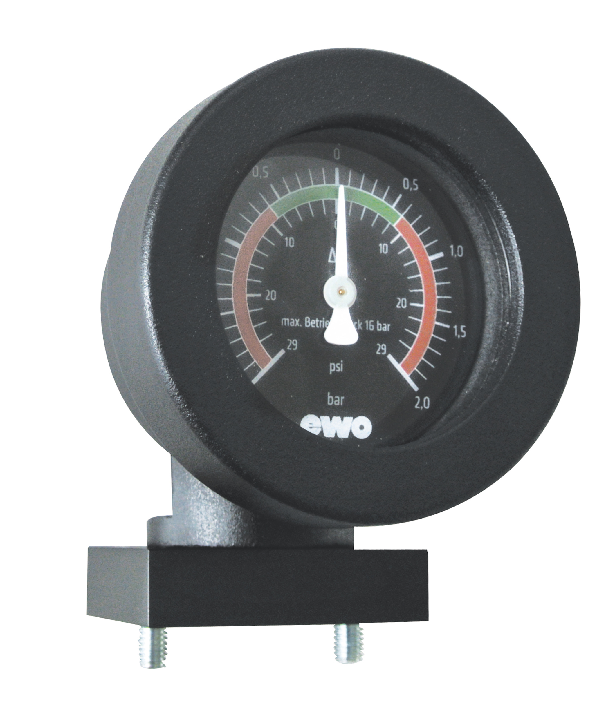 Differenzdruckmanometer Ø80, zweit. Skala 0–2 bar/0–29 psi, Adapter + Befestigungsteilen (2 Schrauben, 2 Dichtungen), H: 97,5 mm