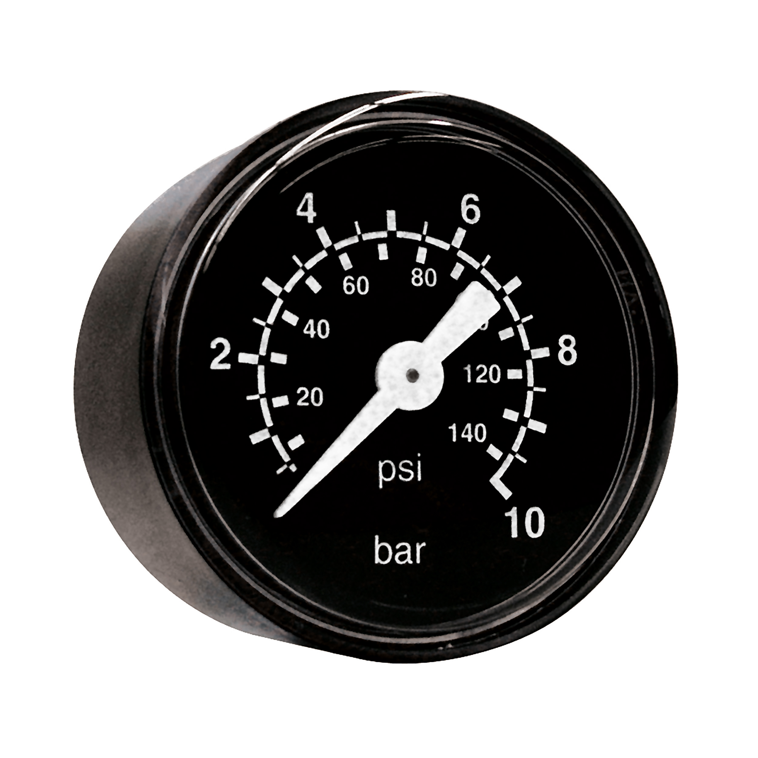 Bourdon-tube gauge Ø40, class 2.5, base/imprint: black/white, horizontal connection: G⅛, display range: 0–145 psi