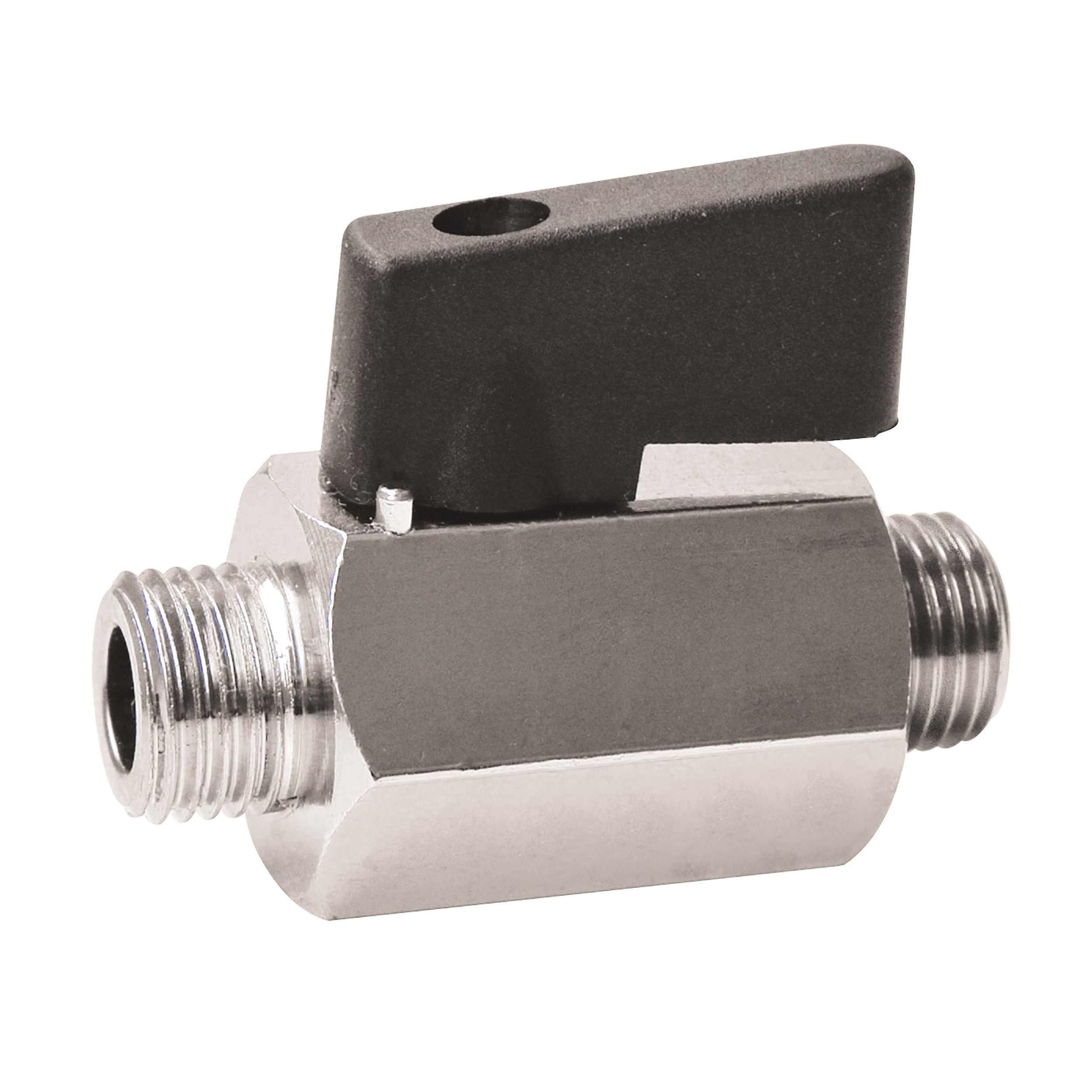 Mini ball valve, full flow, length: 42.5 mm, max. operating pressure at 90 °C: 232 psi, DN 8, connection thread: G⅜ male–male
