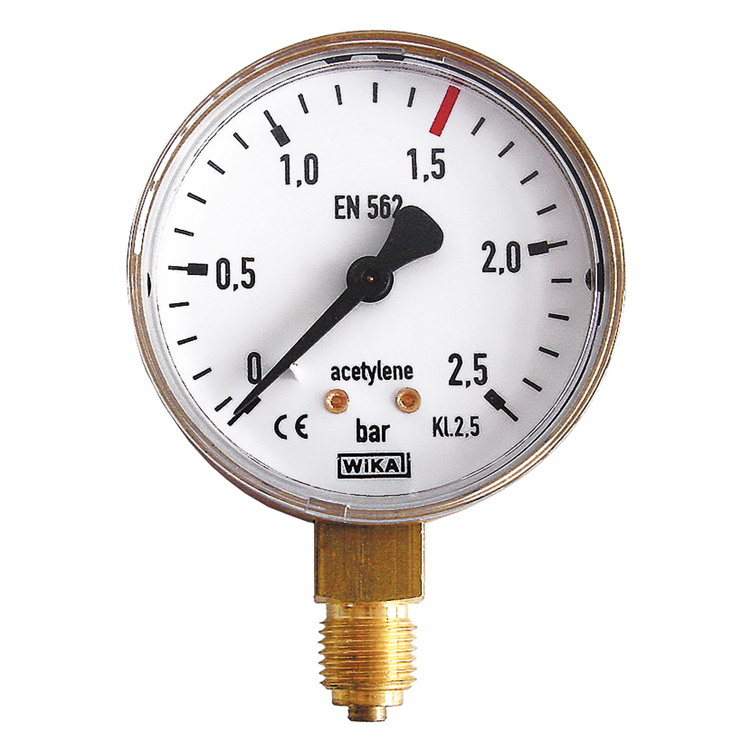 Pressure gauge for cylinder gas Ø 63, vertical, bar-scale