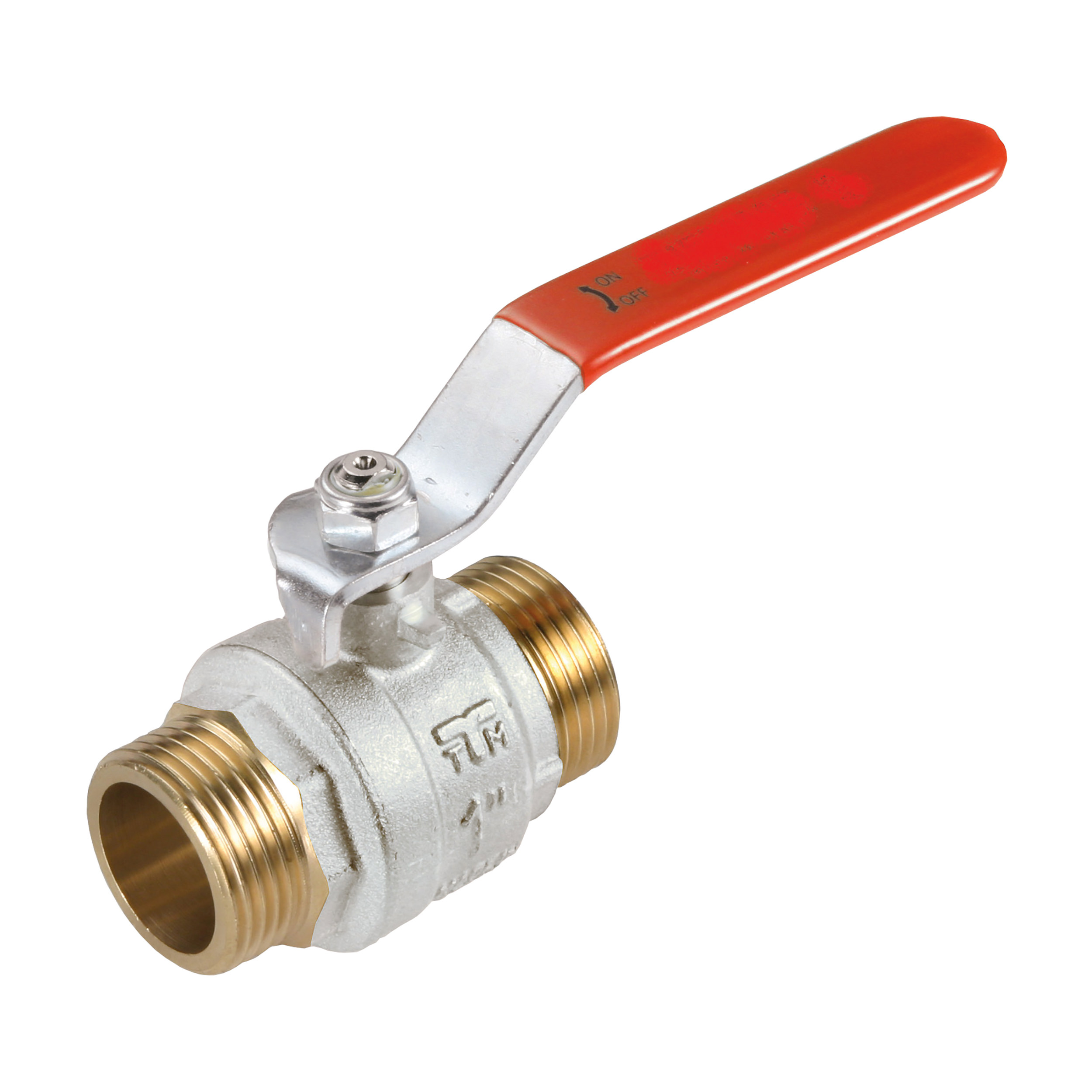 Ball valve, metal handle, full flow, max. operating pressure 435 psi, length: 56 mm, AF 23mm, DN 10, G⅜ m–m, t1/t2: 11 mm