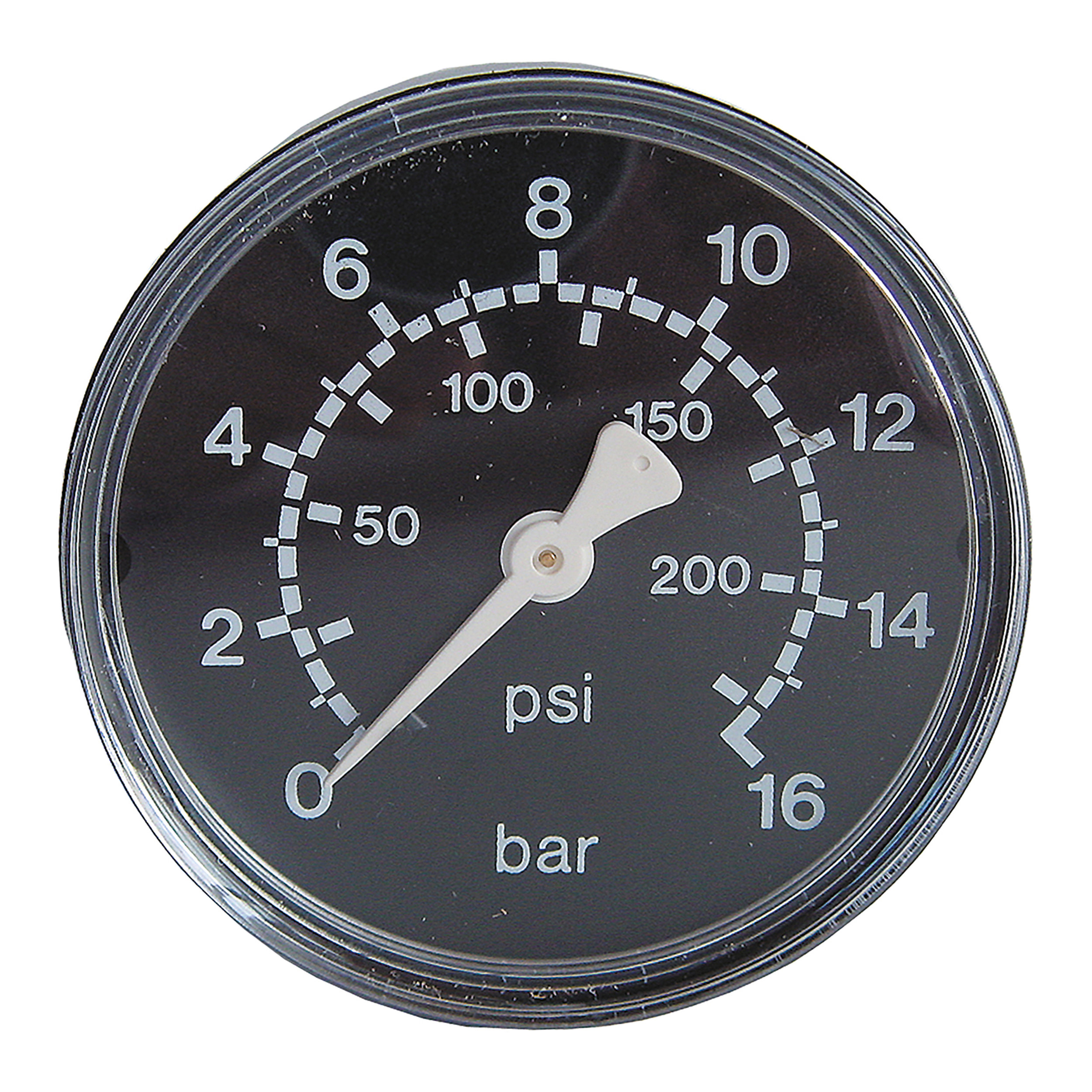 Manometer Ø63, Kl. 2,5, schwarz/weiß, Anschluss waagrecht: G¼, Anzeige: 0–16 bar, Ersatzteil: Druckregler standard BG 35/40