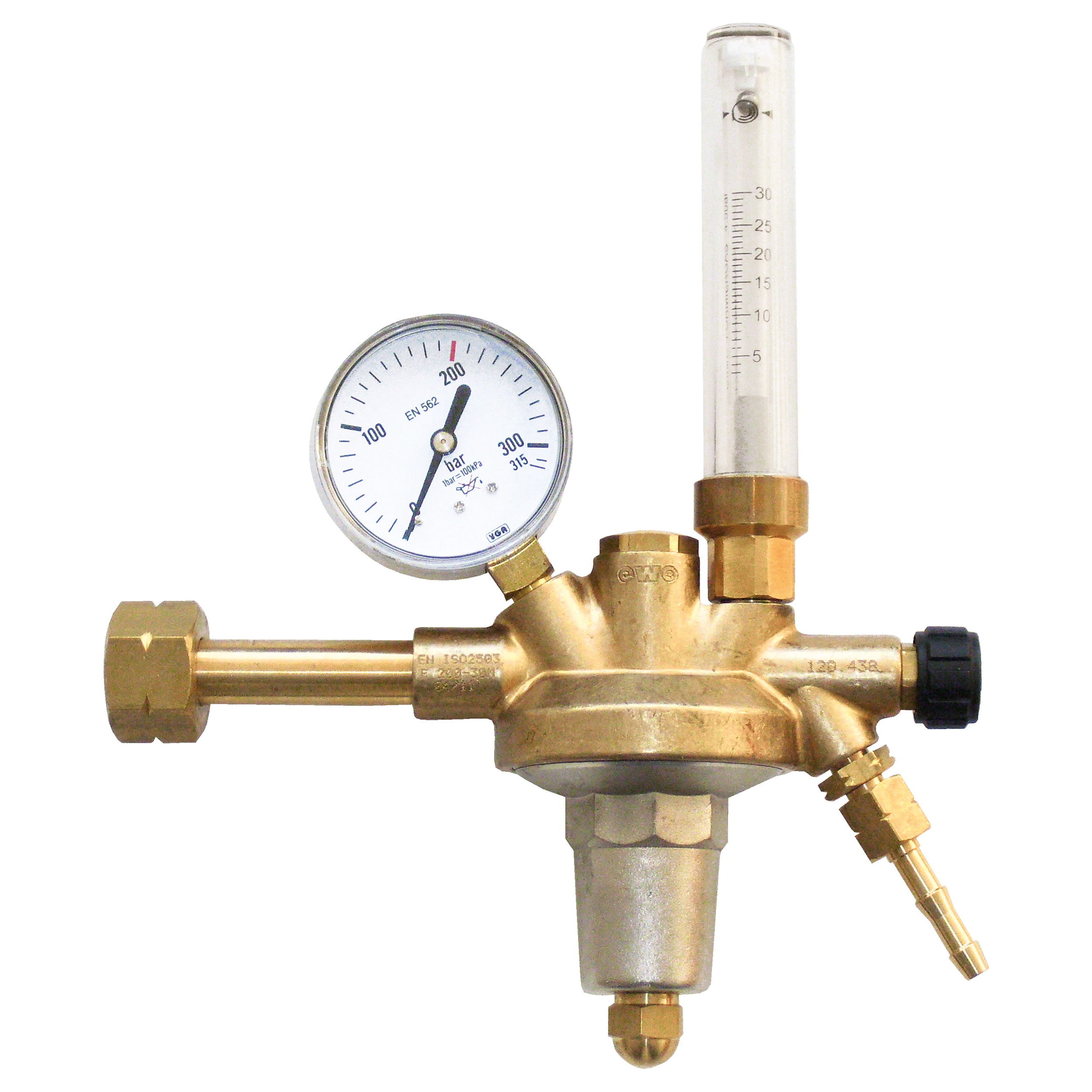 Pressure regulator , bottled gas, volume meter, single stage, burn gas, Inert gases, pressure gauge 0-22/32, W21,8x1/14"LHi