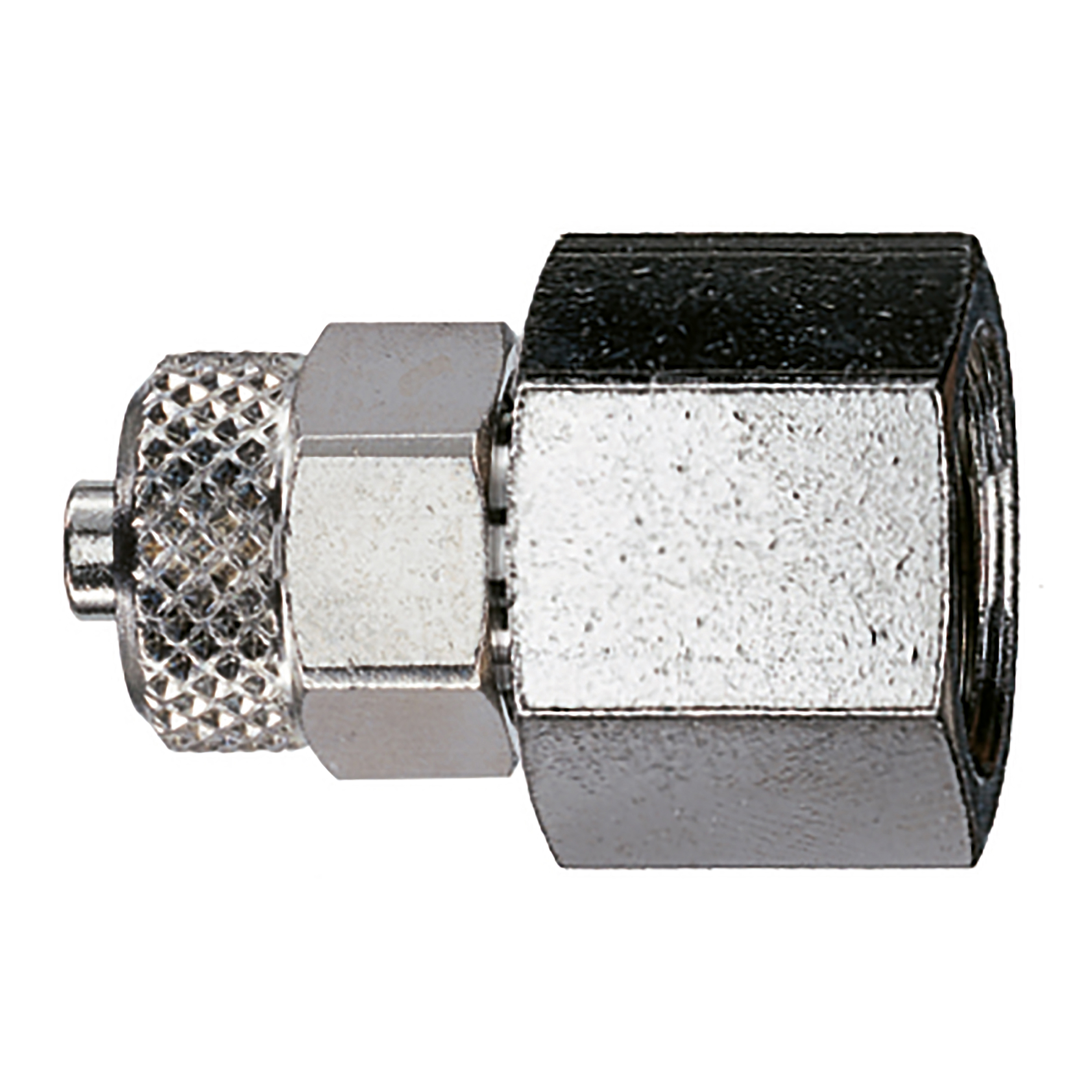 GAV - Straight female screw-on fitting, connection: G¼, hose-Ø: D × d: 8 × 6, L: 28 mm, AF 17 mm, MOP 580 psi, brass, nickel-pl.