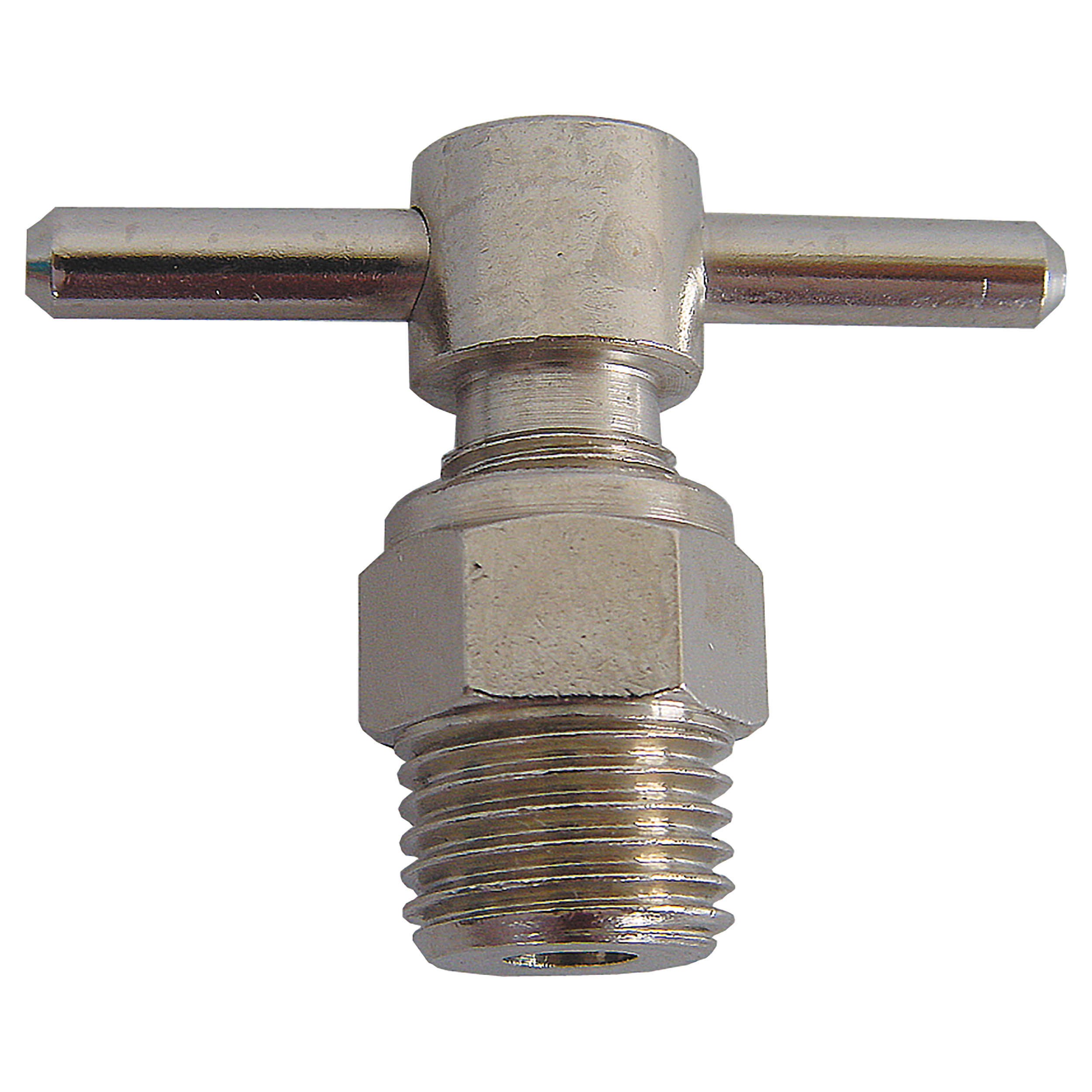 Drain valves, straight form, toggle, metal seal, nickle-plated, MOP: 362.5 psi, AF 12 mm, G⅛ male, i: 7 mm, length: 35 mm