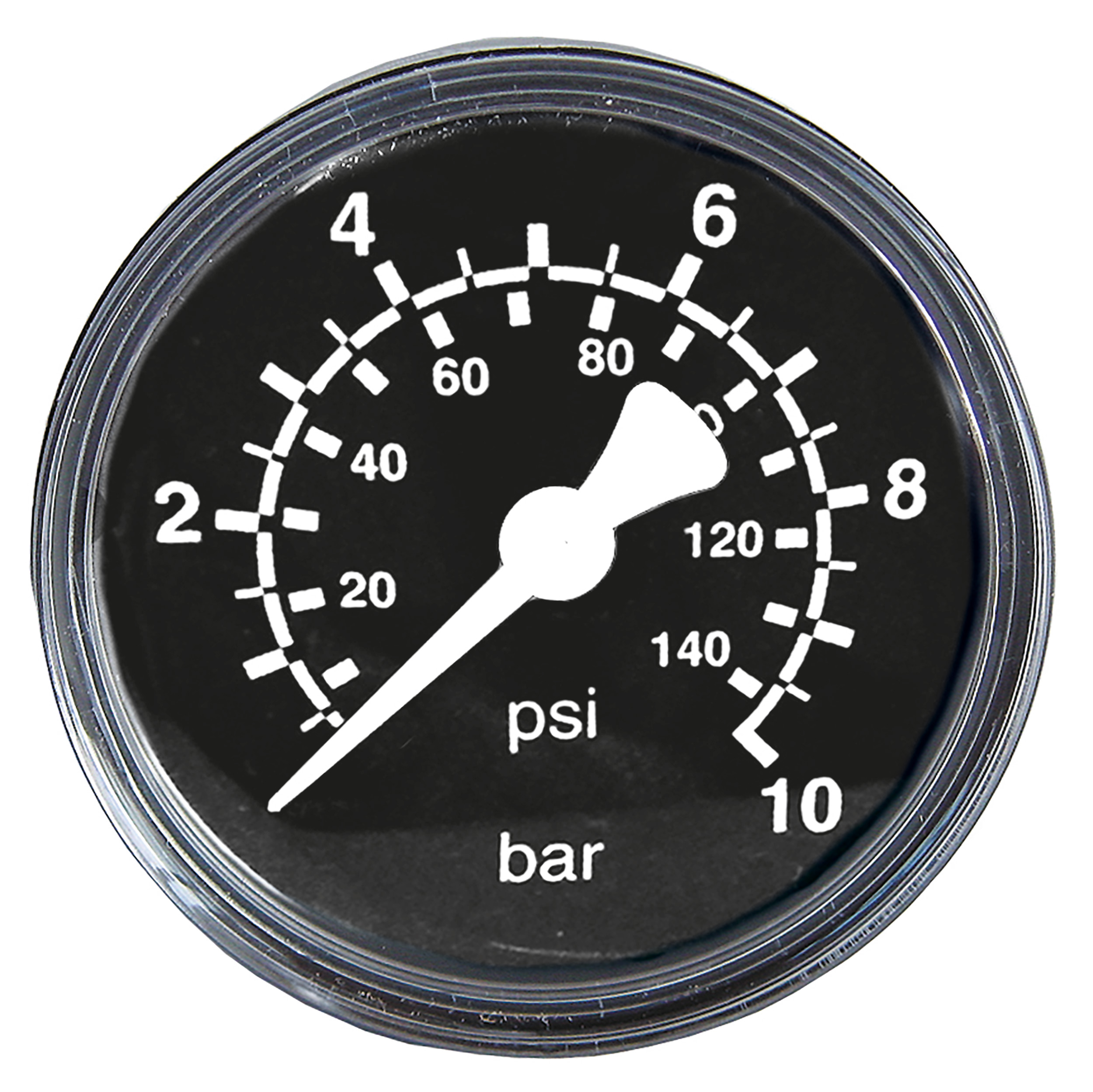 Manometer Ø63, Klasse 2,5, Grund/Aufdruck: schwarz/weiß, Anschluss waagrecht: G¼, Anzeigebereich: 0–40 bar
