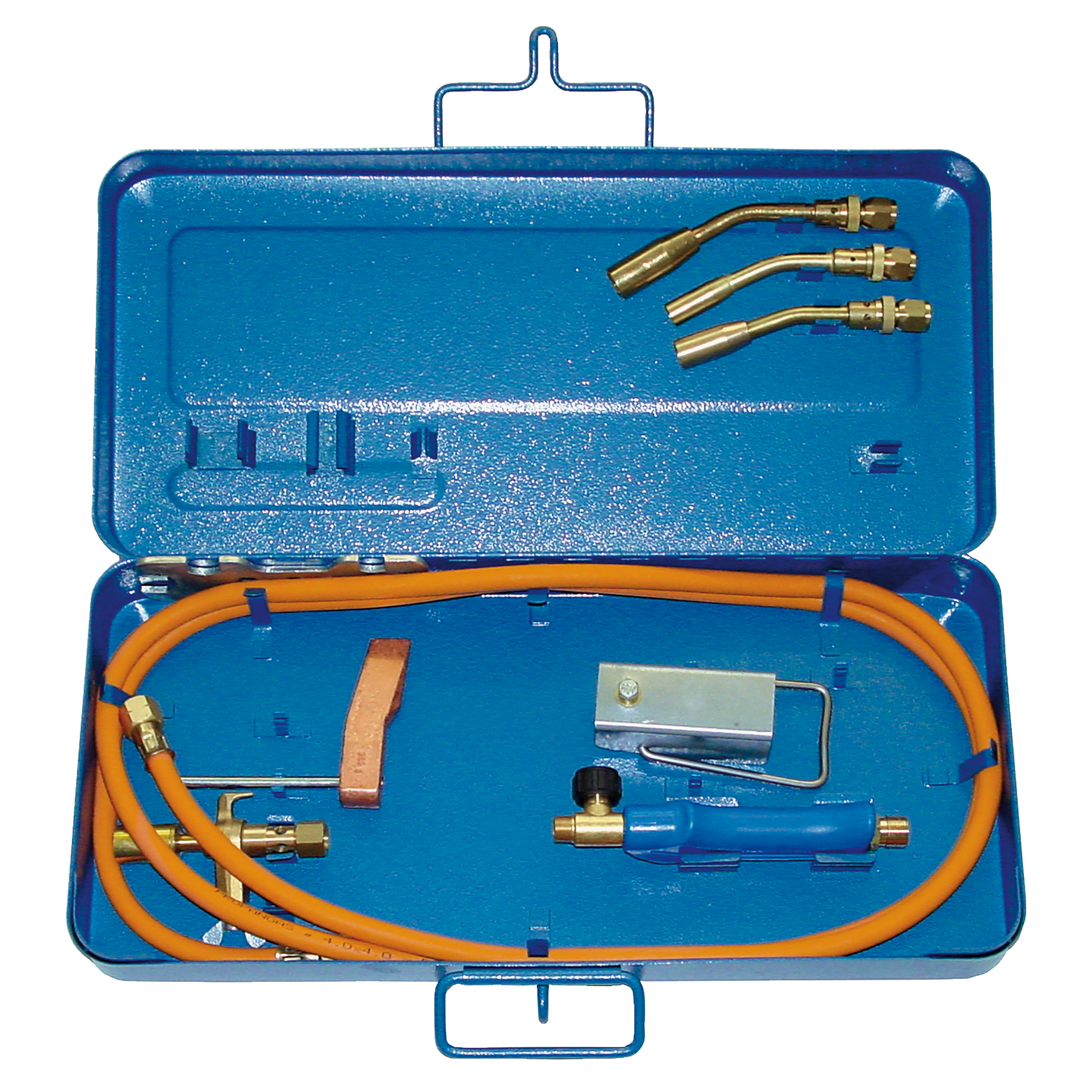 Propane set, soft-solder. device incl. straight needlepoint burner, 3 inserts, soldering copper tip, propane hose G⅜ LH, 2.5 m