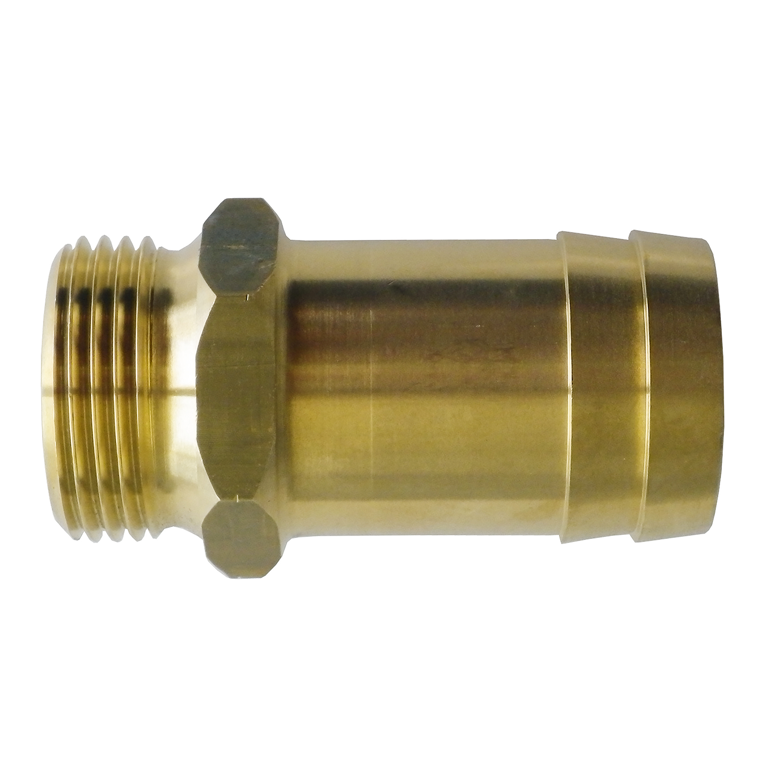 Threaded hose connector, G⅛ male, DN 9, AF 14 mm, length: 37 mm, inner cone 45° (DIN 3852-2), MOP 580 psi, one-piece, brass