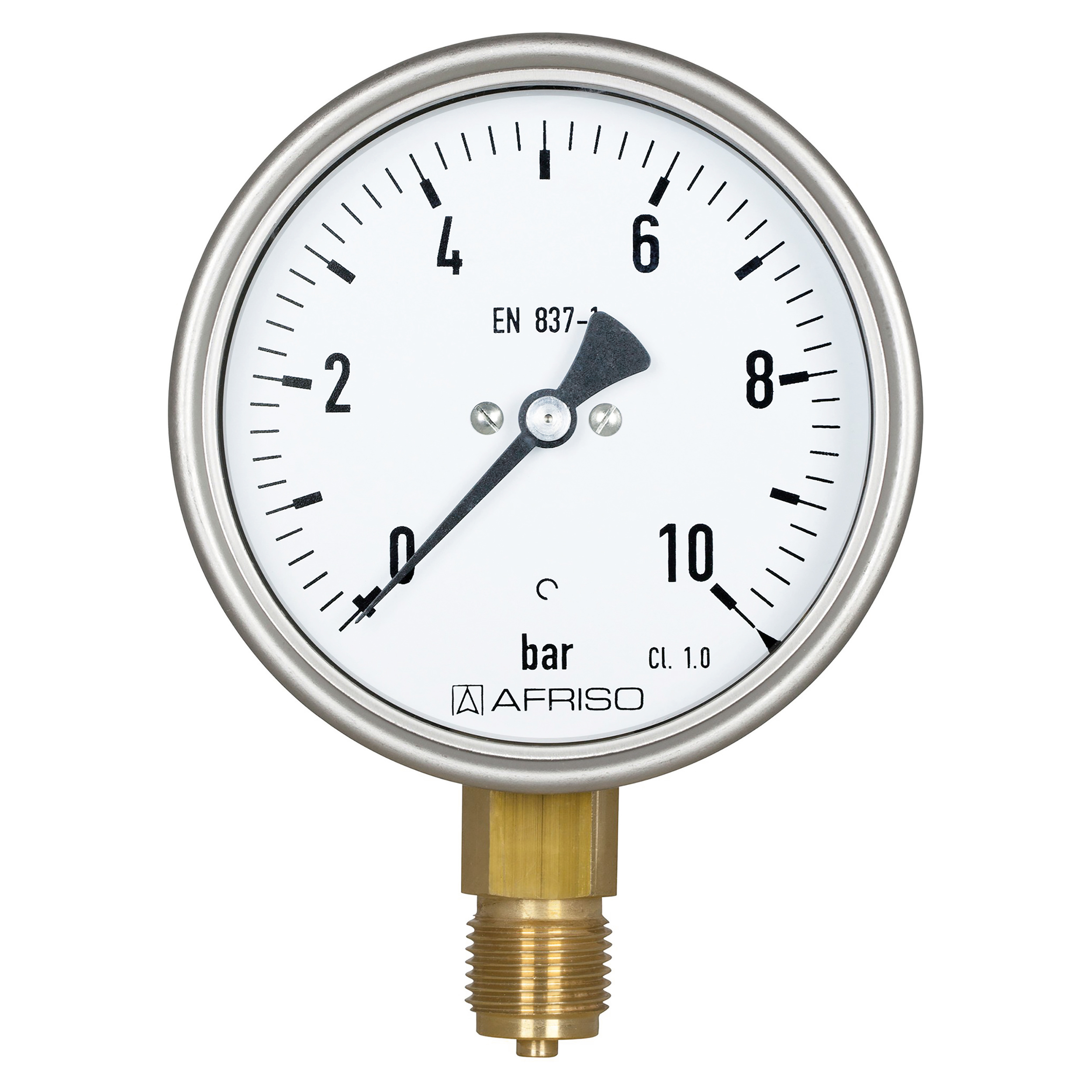 Industrial bourdon-tube gauge Ø100, class 1.0, IP 54, base/imprint: black/white, horizontal connection: G½, AF 22, 0–232 psi