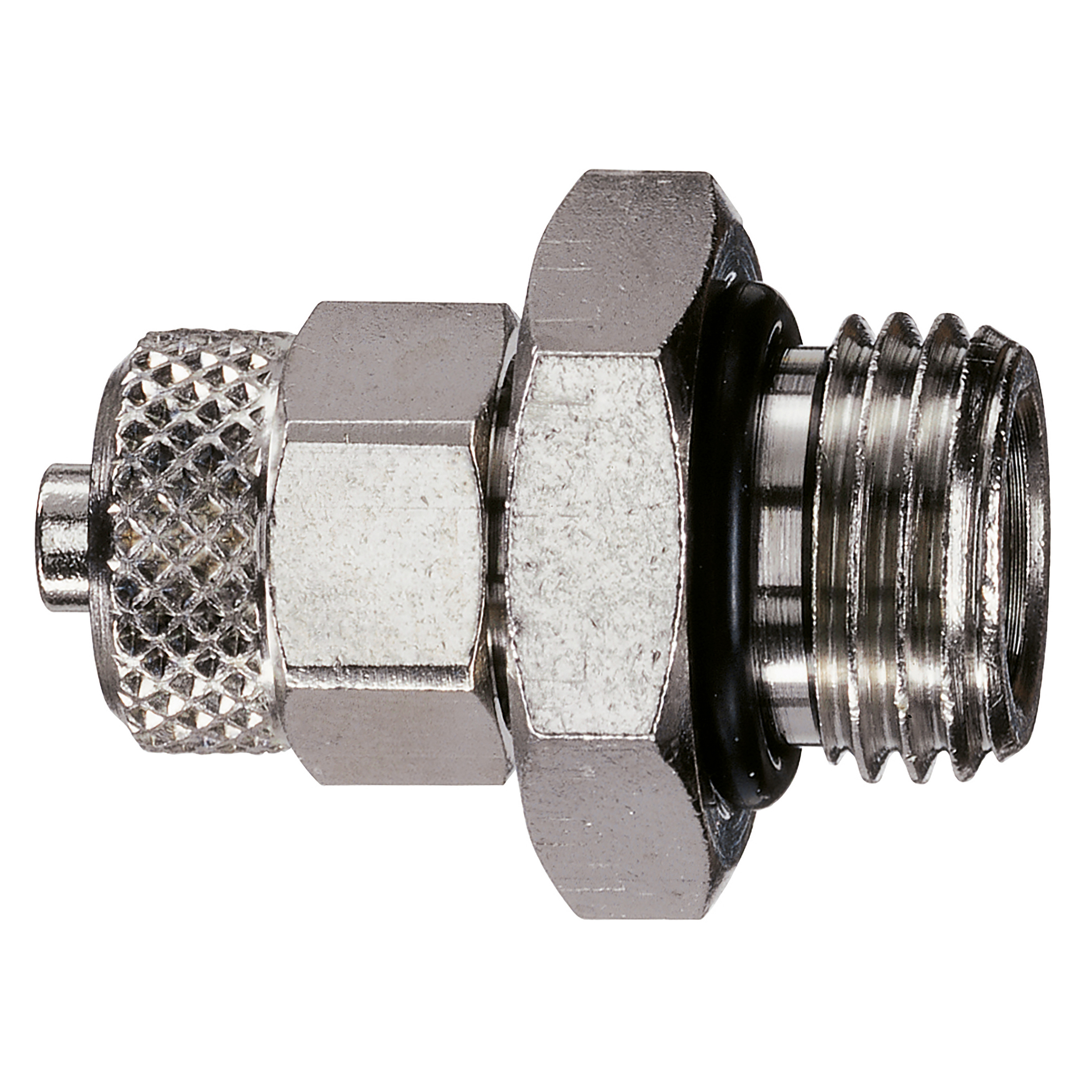 GEV - Straight male screw-in fitting, connection: G⅛, hose-Ø: D × d: 6 × 4, L: 25 mm, AF 15 mm, MOP 580 psi, brass, nickel-plated