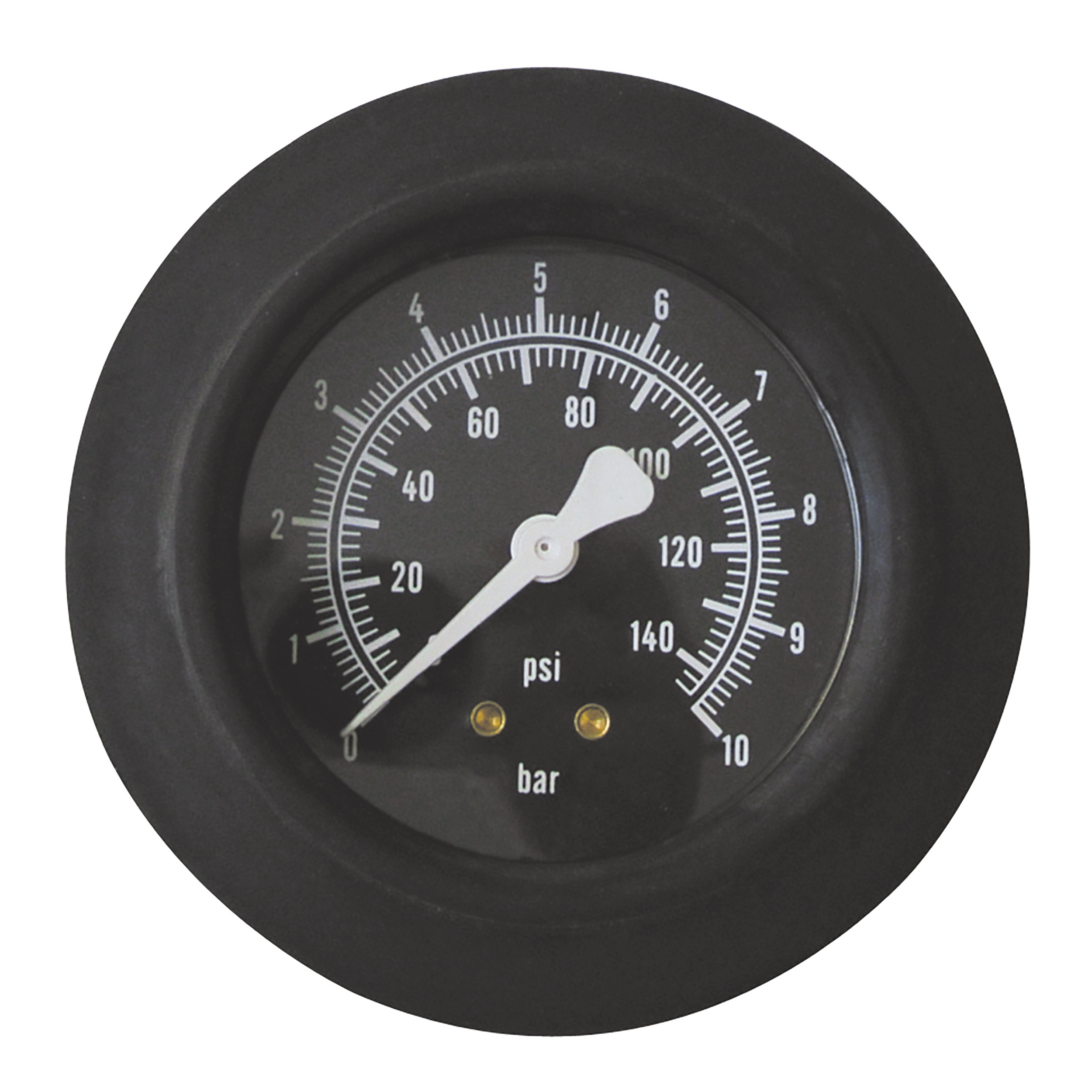 Manometer, Ø63 mm, 0–10 bar/0–140 psi, Doppelskala, Güteklasse 1,6, G¼, Anschluss waagrecht, ohne Eichzulassung, mit Schutzkappe