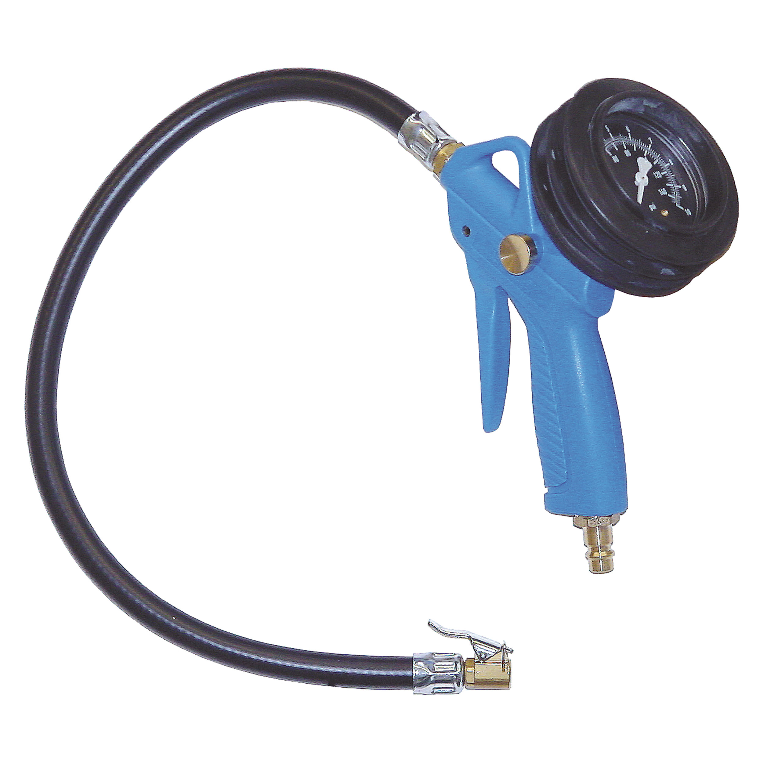 Hand tire inflator pneulight, clip connector, pressure range 0–10 bar/0–145 psi, Ø63 mm gauge, coupling plug DN 7.2