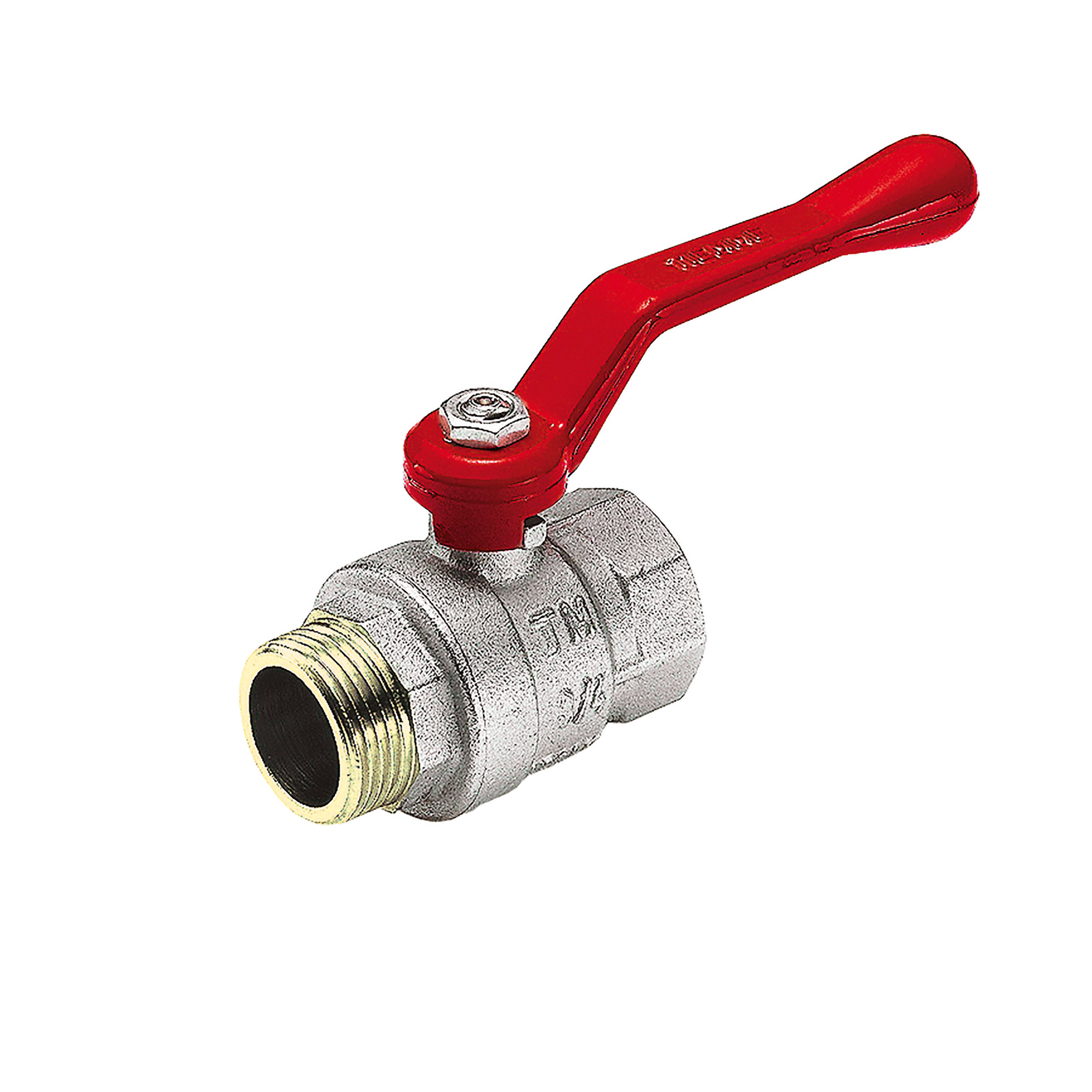 Ball valve, metal handle, full flow, max. operating pressure 435 psi, length: 57 mm, AF 23mm, DN 10, G⅜ f–m, t1/t2: 12/11 mm