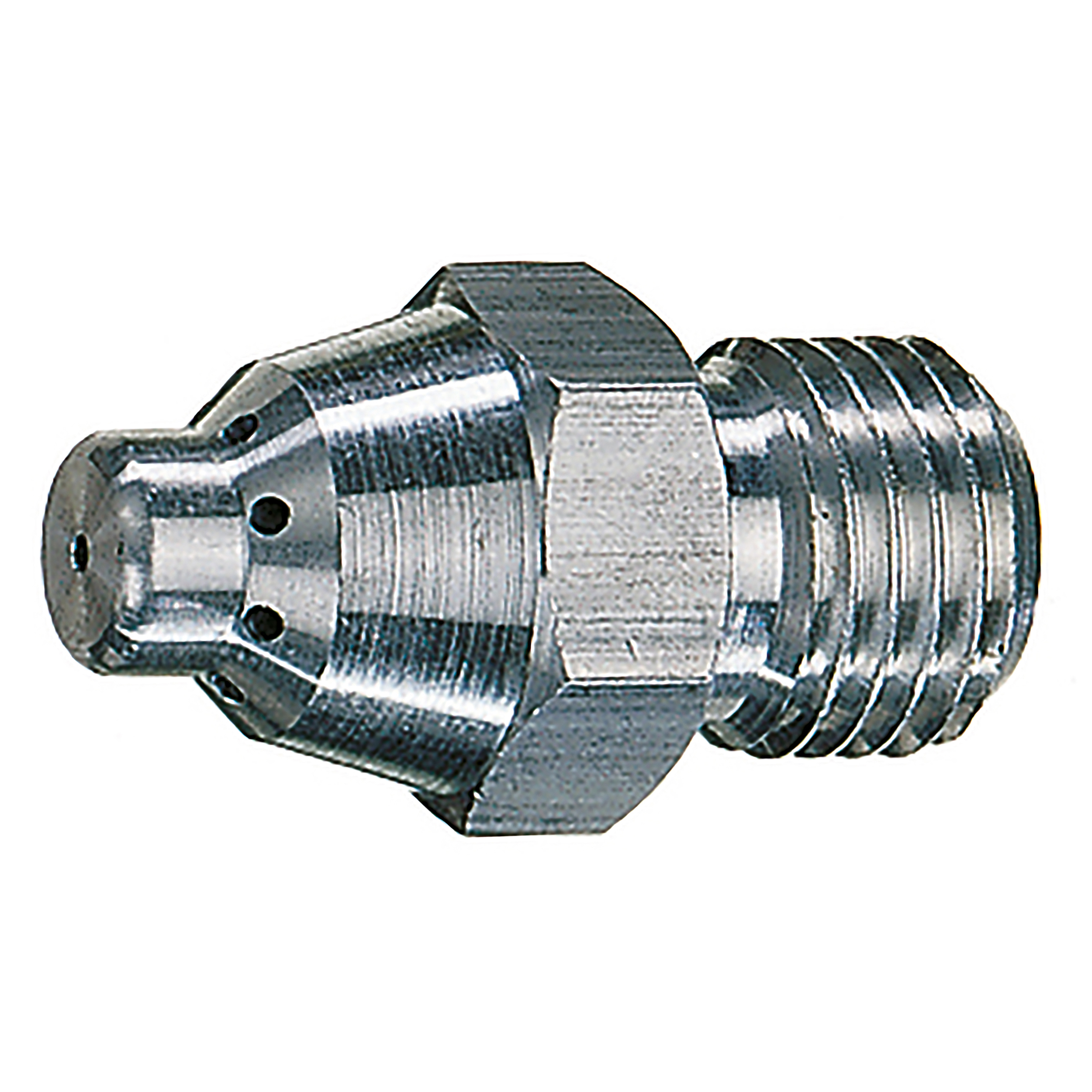 Air-shield nozzle, holes: 9 × Ø1.0 mm, connection thread: M12 × 1.25, sound level < 85 dB(A) at 87 psi/6 bar, aluminium