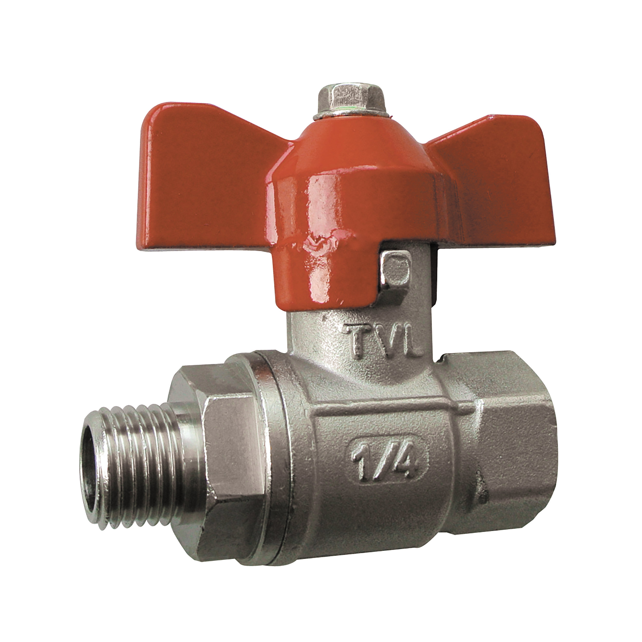 Mini ball valve, metal toggle, max. operating pressure: 435 psi, length: 48 mm, DN 10, connection thread: G⅜ female–male