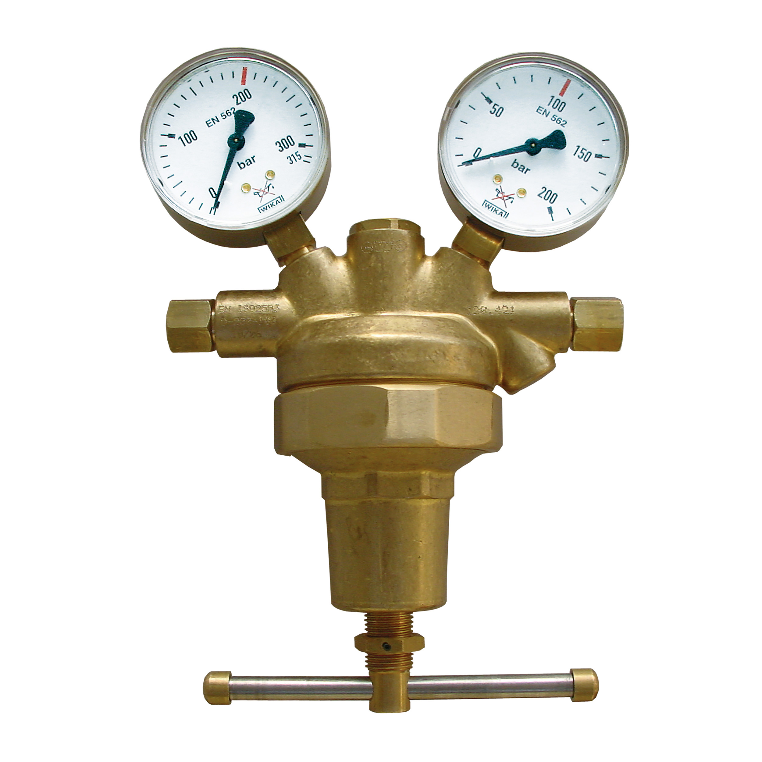 Pressure line regulator, G¼, p₁: 2,900 psi, p2: 725 psi, handwheel, 2 gauges