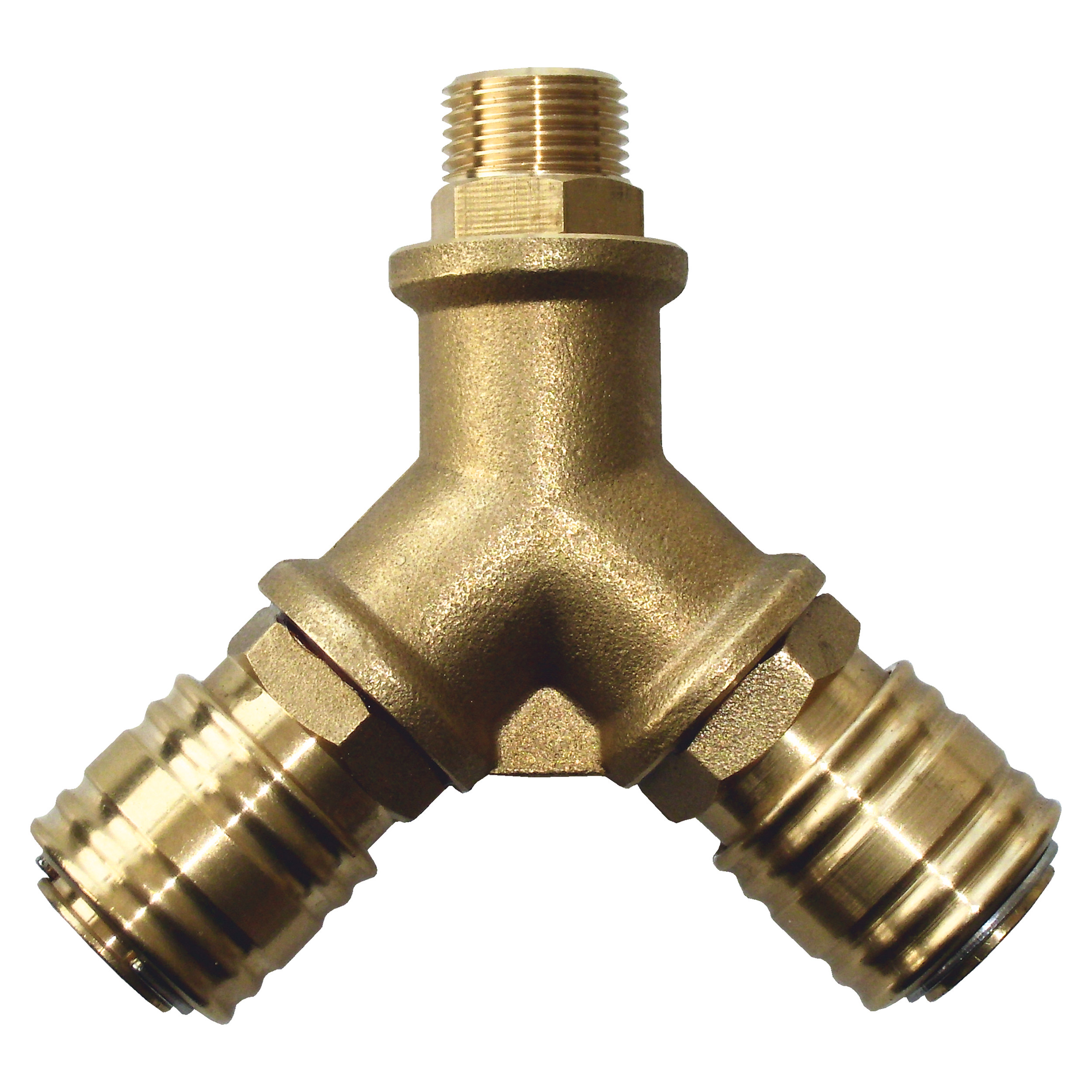 Y-distributor, brass, w. DN 7.2 quick coupling brass, 1,500 Nl/min, MOP 232 psi, G¼ male