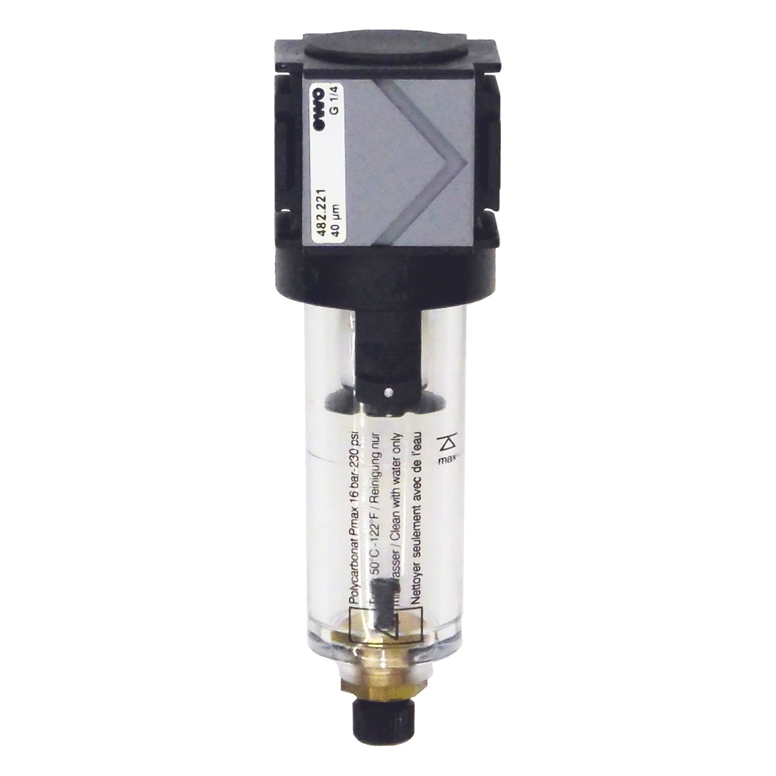 Compressed air filter type 482 variobloc, G⅜, BG 30, manual drain valve, filter insert: 40 µm, p₁: 0–20 bar