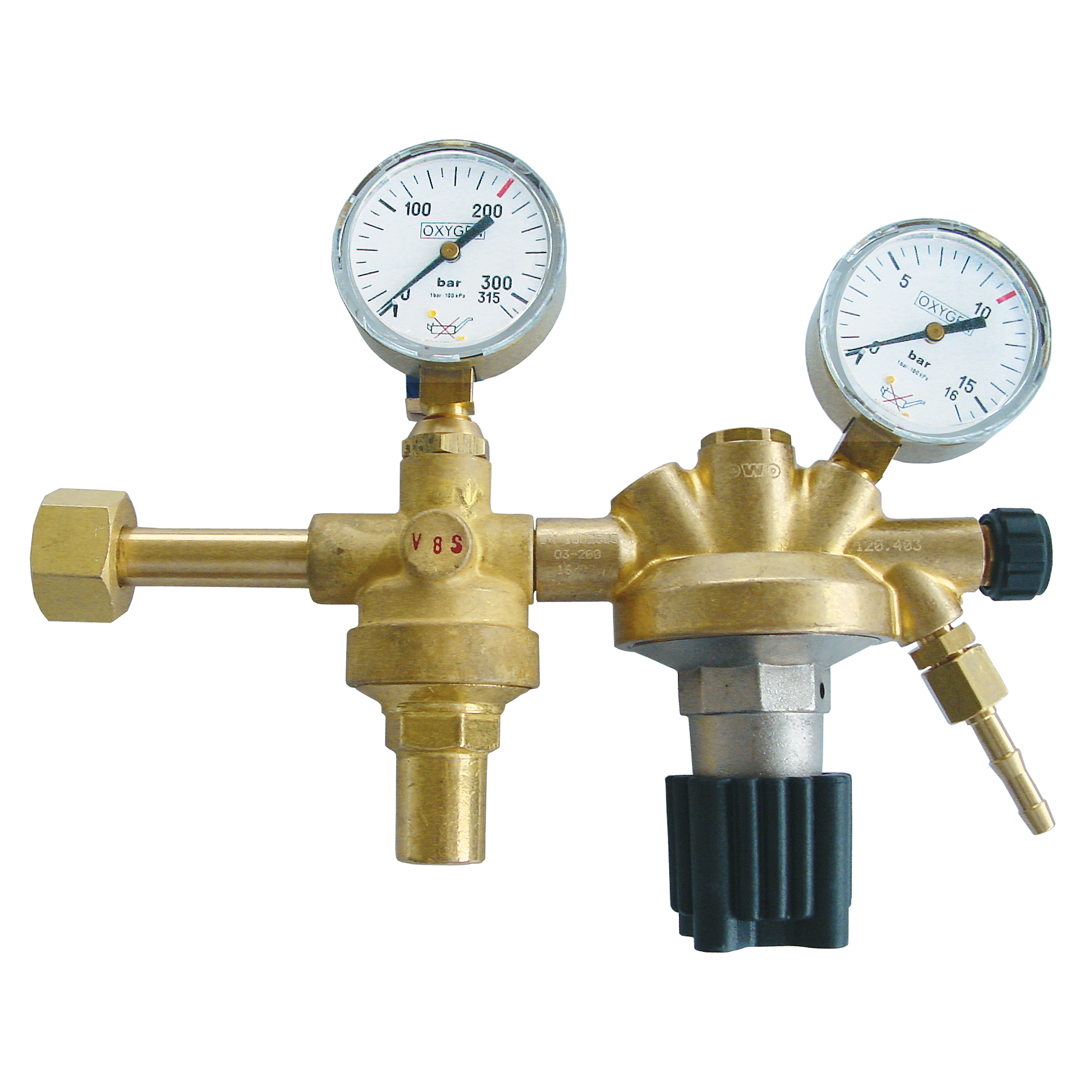 2-step gas regulator for 200 bar cylinders, non-burnable gas