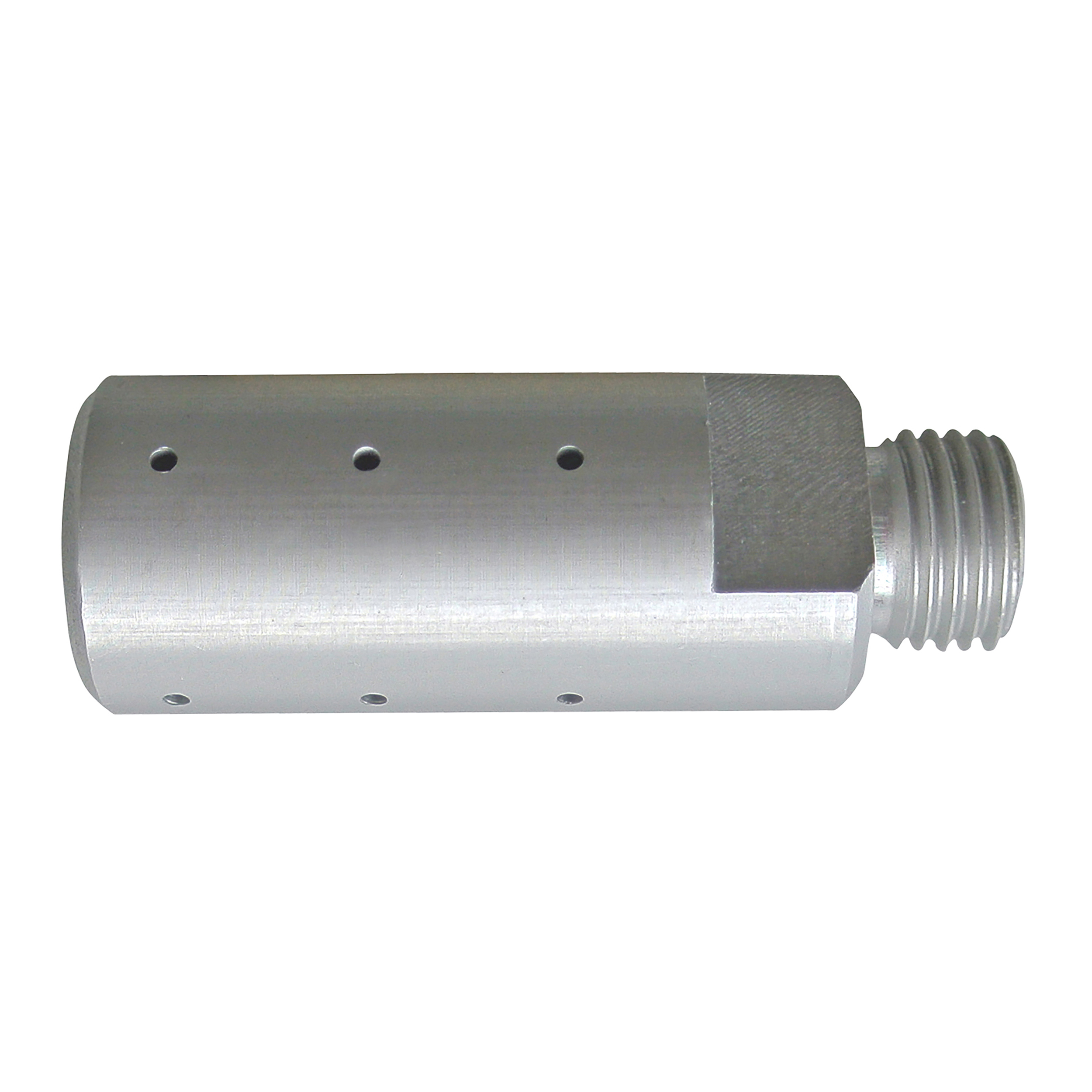 High flow 90°-nozzle, 3 × 4 lateral holes, hole-Ø1.4 mm, M12 × 1.25, aluminium, anodised