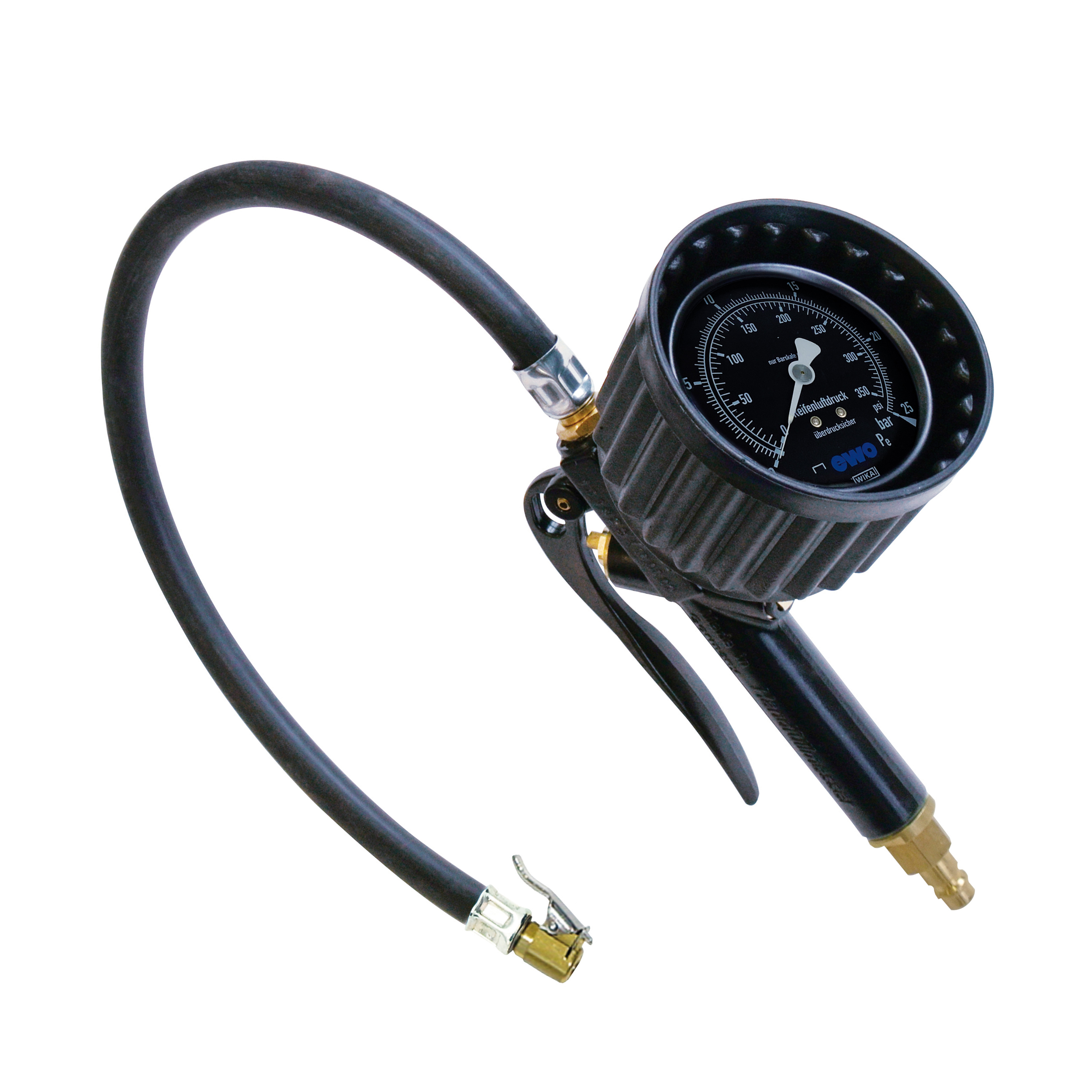 Hand tyre inflator euroair, lever-valve connector, 0–25 bar/350 psi, filling hose: 0.5 m, weight: 1,250 g, uncalibrated