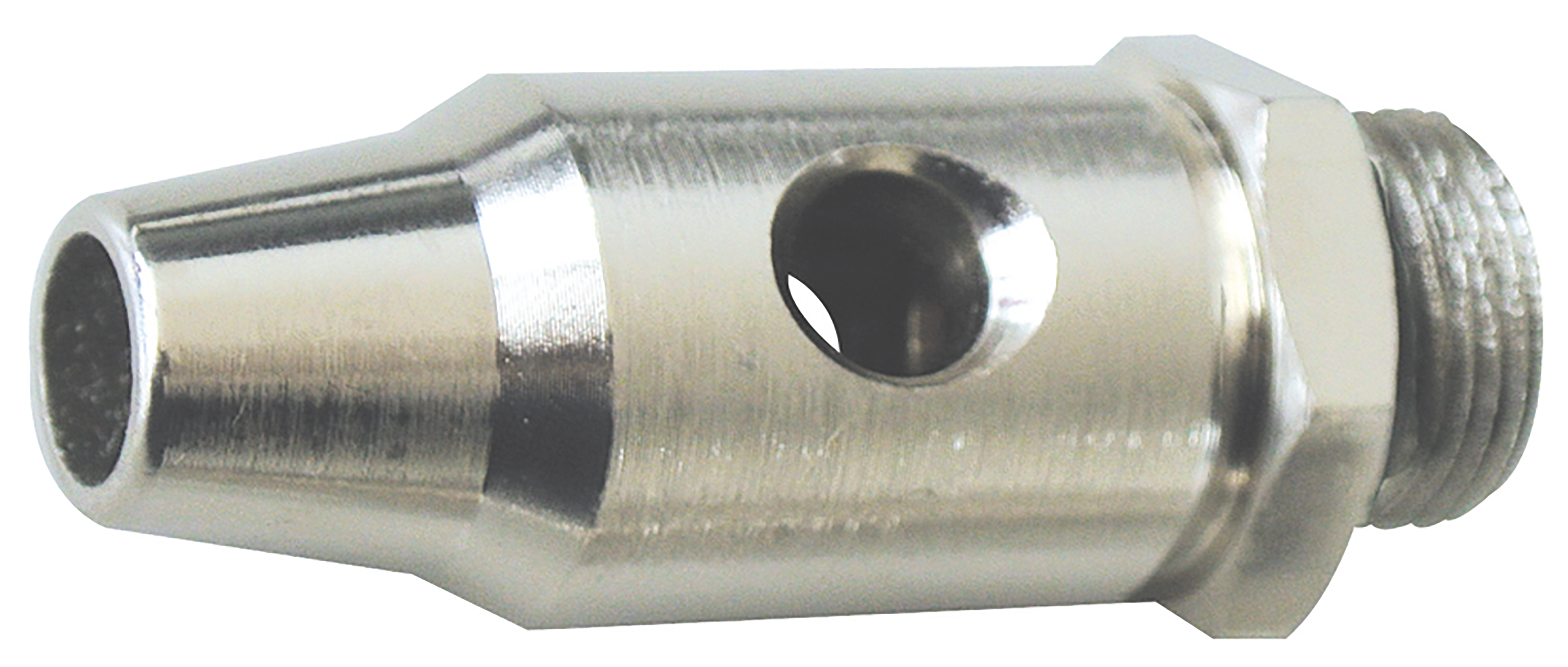 High flow safety nozzle, hole-Ø6,9 mm, M12 × 1.25, 900–1,000 l/min, < 85 dB(A) at 87 psi/6 bar, steel, nickel-plated