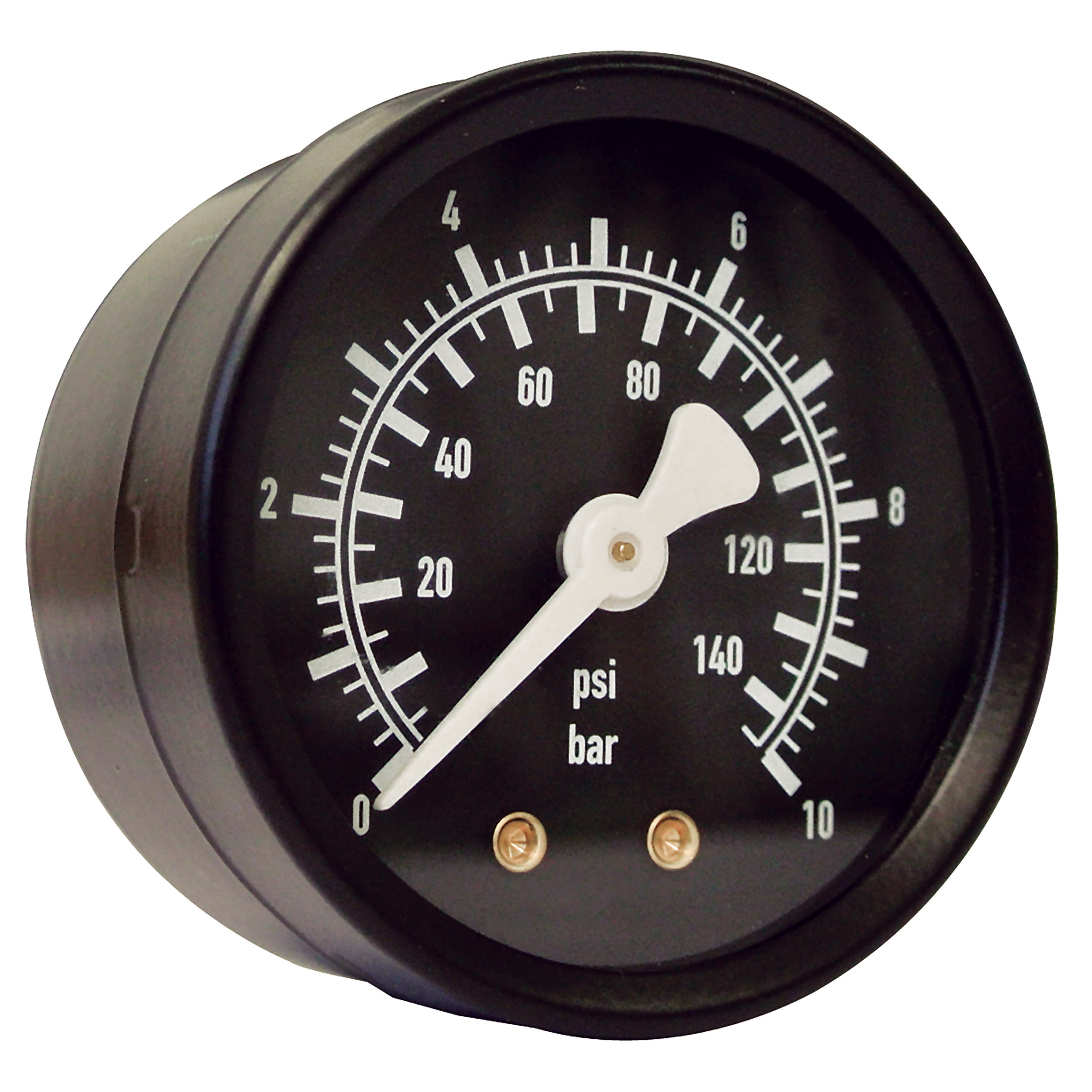 Bourdon-tube gauge Ø50, cl. 2.5, glass panel/steel hous., base/imprint: black/white, horiz. connect.: G¼, display range: 0–145 psi