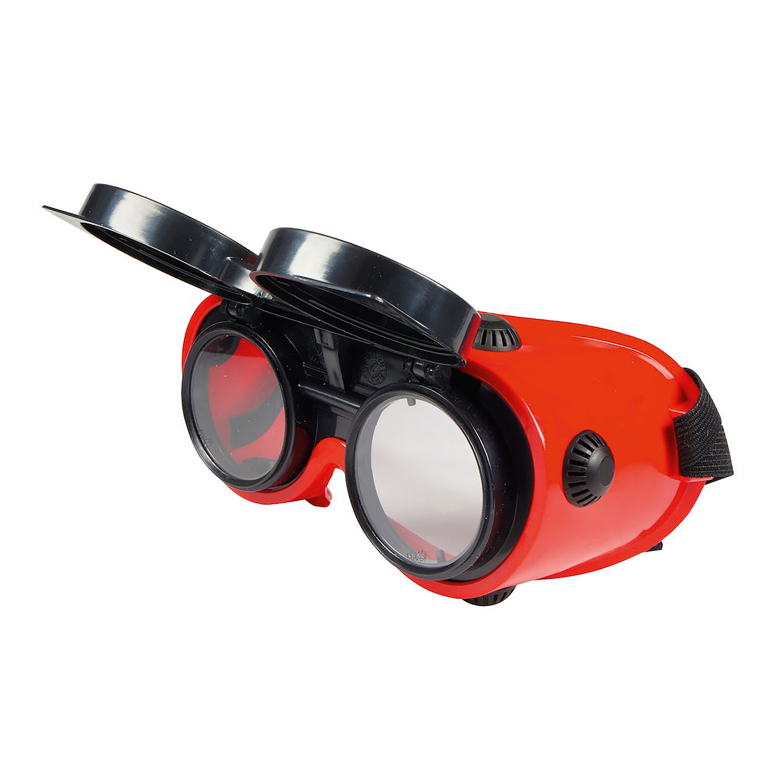 Schutzbrille für Brillenträger, Gläser rund Ø 50mm + farblos, splitterfrei und DIN5, zum Hochklappen